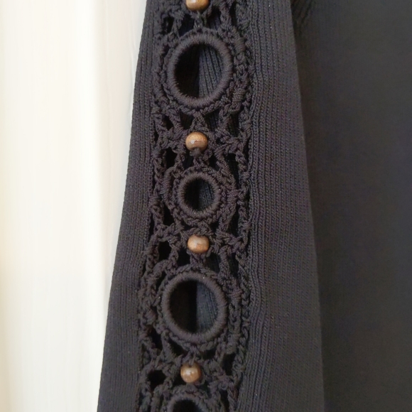 Venini Black Crochet Detail Sweater with Wooden Beads size Medium - Picture 3 of 9